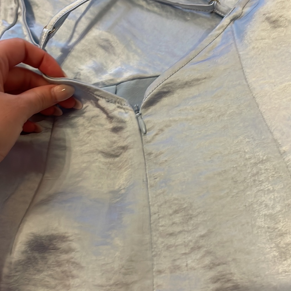 Light Blue Satin Ruffle Romper - Picture 4 of 6